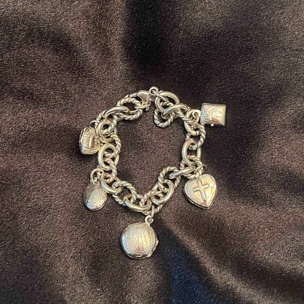 Vintage Finola Charm Bracelet with Picture Locket Charms Sterling Silver 925